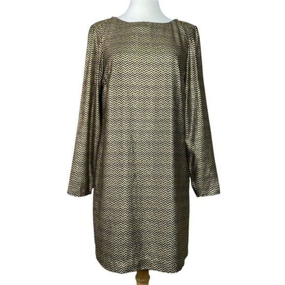 Gianni Bini Metallic Gold Chevron Dress Size Small - Picture 1 of 7